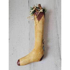 Vintage stocking cinnamon mistletoe ornament Xmas decor
